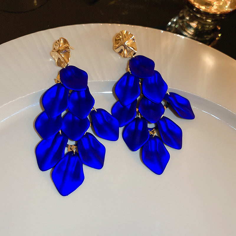 Wholesale Silver Needle Wrinkled Blue Irregular Metal Earrings